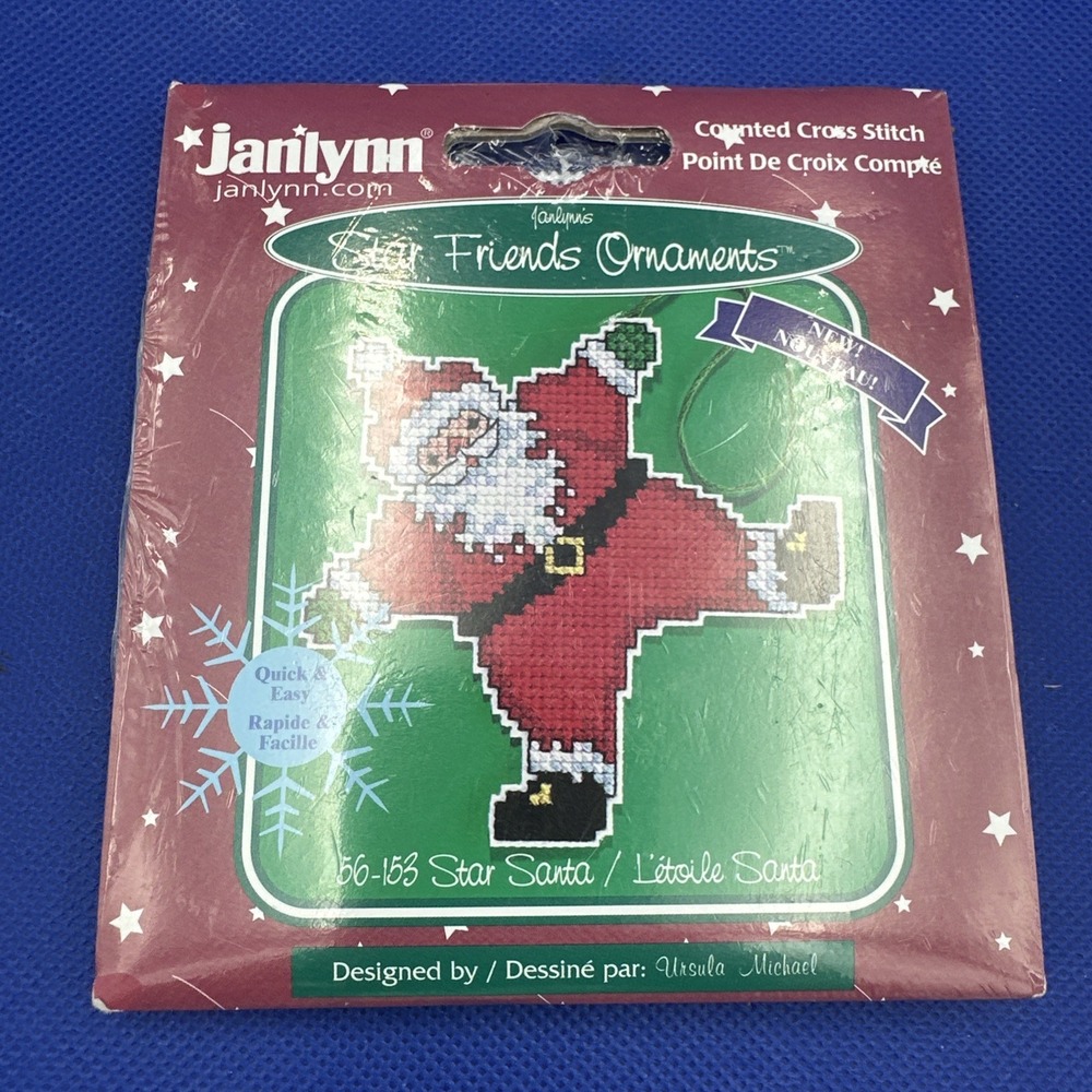 VTG Janlynn Star Friends Ornaments  Santa Cross‎ Stitch Kit #56-153 Christmas